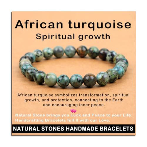 AD Beads Handmade Gemstone Stretch Elastic Bracelet Crystal Healing Reiki Nature's Beauty and Spiritual Essence Unisex - color: African Turquoise (Spiritual Growth), size: 8mm