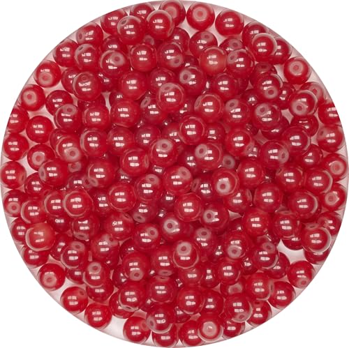 200pcs Glass Beads, 8mm Glass Beads for Barcelet and Jewelry Making DIY Crafts (Red) - color: Red