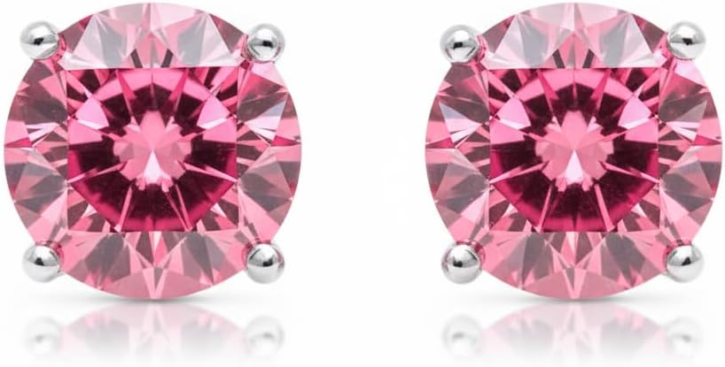 14K White Gold Moissanite Earrings Men & Women, Solid Gold Simulated Diamond and Lab Diamonds Studs for Men & Women, 1ct - 2ct Round, Princess, Heart, Halo Cut, Dangle, Lever or Screw Back Earrings, VVS1, D Color, Pink or Blue - Luxury Gift Box