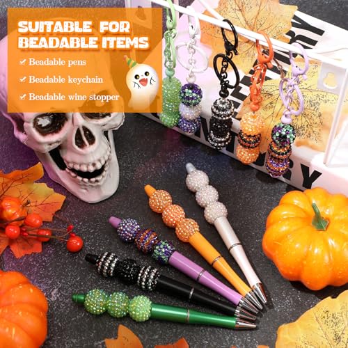 40 Pcs 20 mm Rhinestone Beads Bulk Crystal Round Disco Ball Chunky Bubblegum Beads for Pens Bracelets Charms Craft European Style Jewelry Making Supplies Christmas(Halloween Color) - color: Halloween Color