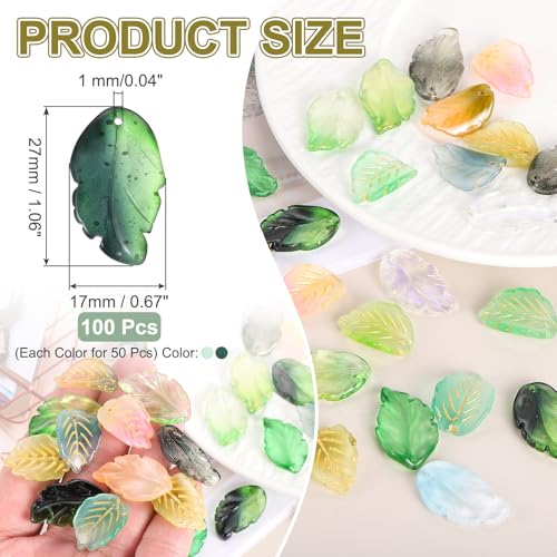 PATIKIL Glass Leaf Beads, 100Pcs Cute Crystal Leaf Charms, Translucent Czech Spacer Beads for DIY Jewelry Making Bracelets Necklace Wind Chimes Suncatchers, Grass Green/Dark Green - color: Grass Green/Dark Green