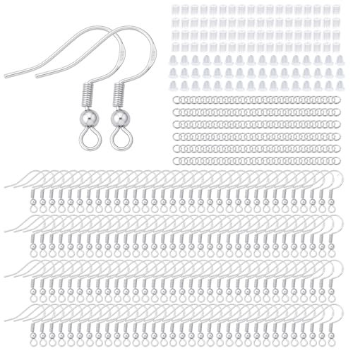 Earring Making Kits Silver Earring Hooks Hypoallergenic Ear Wires Fish Hook for DIY Jewelry Making Bulk Pack 600PCS - color: Silver