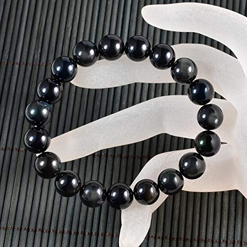 AD Beads Natural Gemstone Round Beads Stretch Bracelet Healing Reiki 10mm (Obsidian) - color: Obsidian