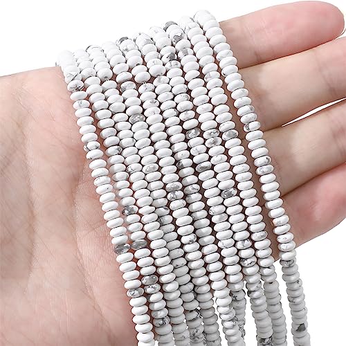 BEADIA Natural White Howlite Disk Stone Beads 4x2mm 160pcs Rondelle Loose Semi Gemstone Beads for Jewelry Making Design - color: White Howlite