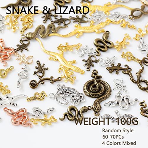 stino 100g Metal Pendant Charms for Jewelry Making, Bulk Silver & Gold Plated Charms for Braclet Necklace Crafts, Animal Plant Flower Pet and so on - color: Snakes & Lizards Mixed Color