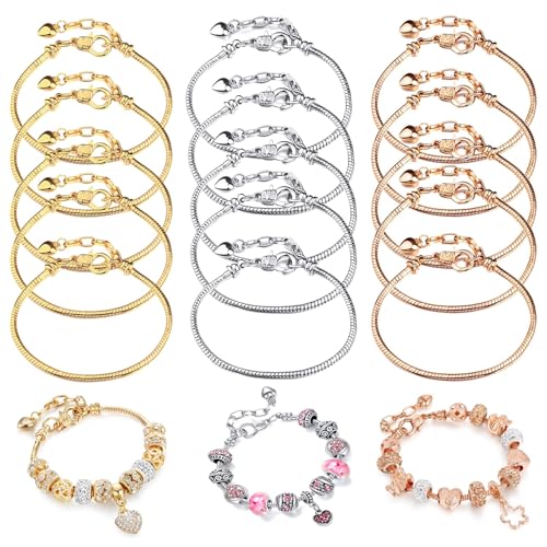 Bracelet Chains for Jewelry Making, 15 PCS Stainless Steel Snake Chain Bracelets,DIY Jewelry Making, Unisex Charm Bracelet Craft Supplies for Women Men.
