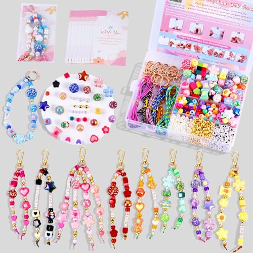 Wurosi 865 Pcs Bead Keychain Kit, DIY Bead Keychain Making Kit, Bag Charm Kit with Acrylic Heart Flower Alphabet Beads Key Chain Supplies for Jewerly Making Kit - color: 865 Pcs Bead Kit