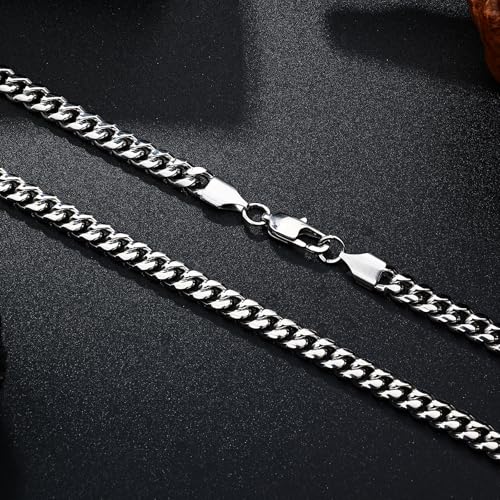 4/6mm Cuban Link Chains for Men - Gold/Silver Plated Stainless Steel Miami Curb Chain Necklace - No Tarnish Hip Hop Mens Jewelry, 18"/20"/22"/24" - color: 4MM Silver Chain, size: 18inch