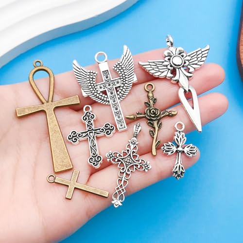 Youdiyla 21pcs Alloy Ancient Silvery Ancient Cyan Cross Series Pendant Jewelry Making DIY Keychain Earrings Pendant Various Design Charms for Jewelry Making Bracelets Necklace (M23) - color: M23