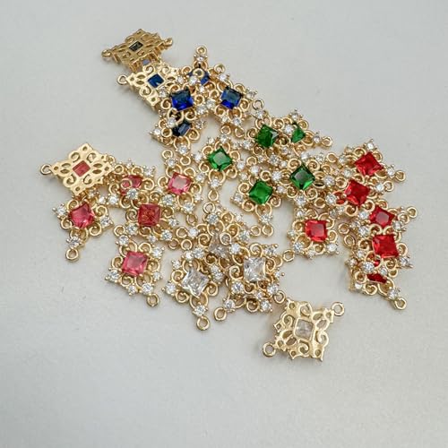 Zirconia Connector Charms Crystal Gold Plated Brass Links for Jewelry Making Bracelet Necklace Earring Pendant Craft Supplies DIY Accessories - color: RhombusA-Mix-10Pcs
