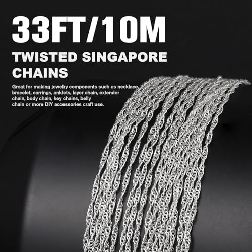 33 Feet Silver Singapore Chains Roll, 2MM Silver Plated Brass Twisted Link Chains Spool Bulk for Jewelry Making DIY Craft - color: 2.0mm silver Singapore chain