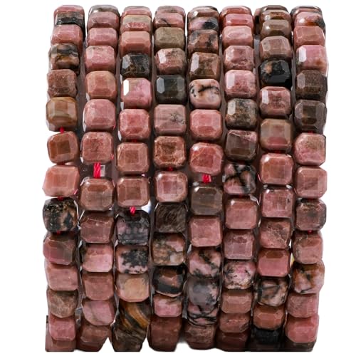 Natural Faceted Rhodochrosite Cube Stone Beads 5-5.5mm 60pcs/str Loose Square Semi Gemstone Stone Beads for Making Bracelets Necklace Earrings - color: Rhodochrosite