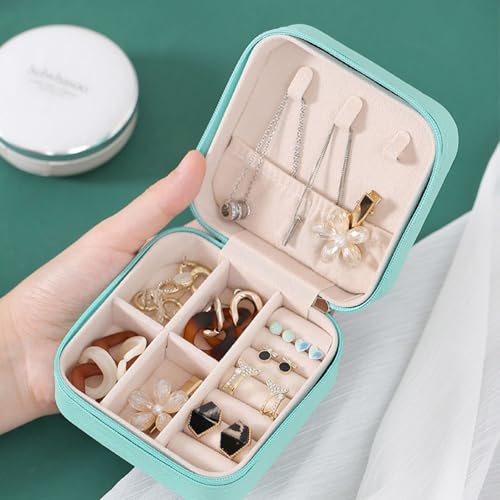 Travel Jewelry Case 2 Pack Mini Travel jewelry Box Portable Organizer Women Girls Gift Box for Rings Earrings Necklaces Bracelets - color: Blue
