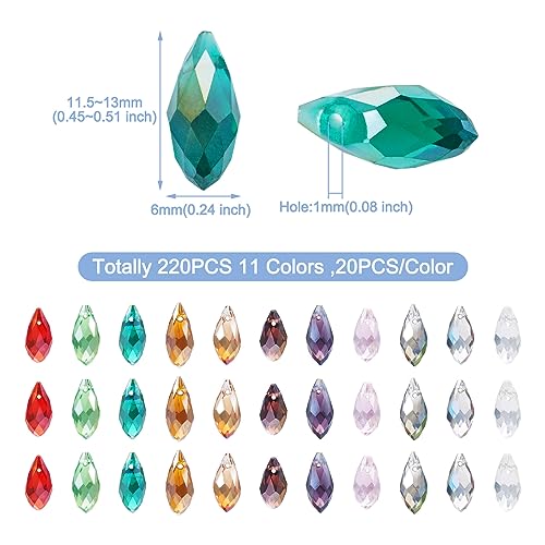 Craftdady 220Pcs Faceted Glass Teardrop Beads AB Color Briolette Crystal Beads Czech Crystal Charms Water Drop Spacer Beads for Crafts Sun Catcher Jewelry Making - color: Mixed Colors, 11.5~13x6mm