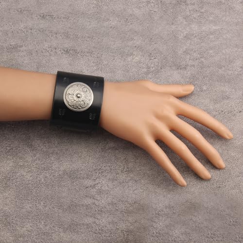GelConnie Leather Cuff Bracelet Punk Braided Bracelets Rock Leather Wristbands Faux Mens Leather Bracelet Gothic Viking Bangle Adjustable Wrap Bracelet for Women,Men - color: Flower Black Bracelet