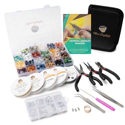 MineCrystals Jewelry Making Kit DIY Natural Crystal Chip Stones Beads Tools kit Jewelry Wires Findings Supplies Instruction Guide Gift Box for Adult Teens Craft Bracelet Earring Necklace