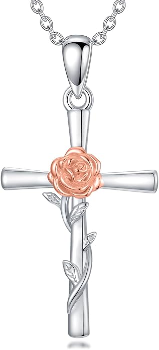 Flower Necklace Sunflower/Violet/Daffodil Necklace Sterling Silver Flower Cross Pendant Jewelry Gifts for Women
