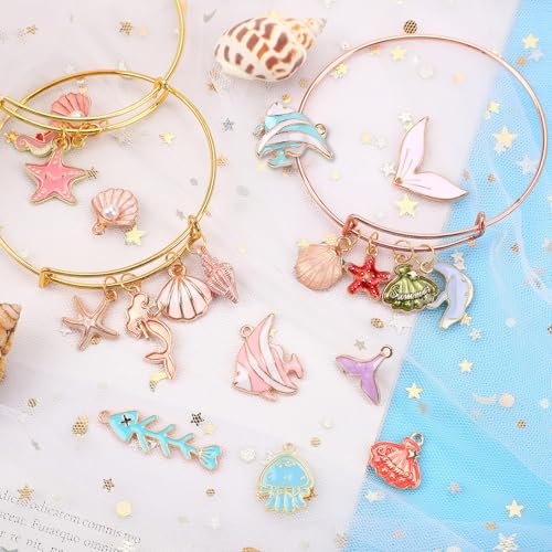 MARFOREVER 120 Pcs Ocean Themed Sea Charms for Jewelry Making, Assorted Gold Enamel Starfish Seashell Marine Pendants for Necklace Earring Bracelet Crafting Holiday Gifts for Women Mom Girls - style: Ocean
