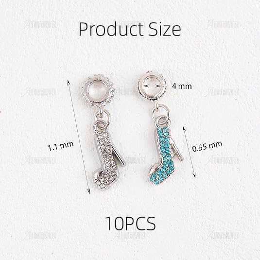 AUEAR, Fashion Crystal High Heel Shoe Shape Charms Bulk Pendant Jewelry Findings for Jewelry Making Necklace Bracelet DIY - color: Silver & Blue
