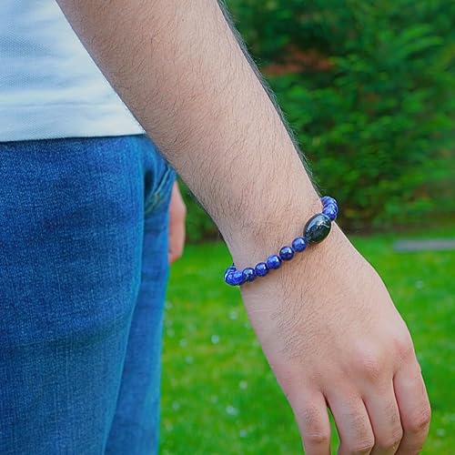 Black Obisidian Bracelets for Men 8" Inch Full Stretch Healing Crystal Bracelet, Beaded Charm Bracelet for Men Gifts Fathers Day Anniversary Birthday Gifts for Him - color: Sodalite & Black Onyx