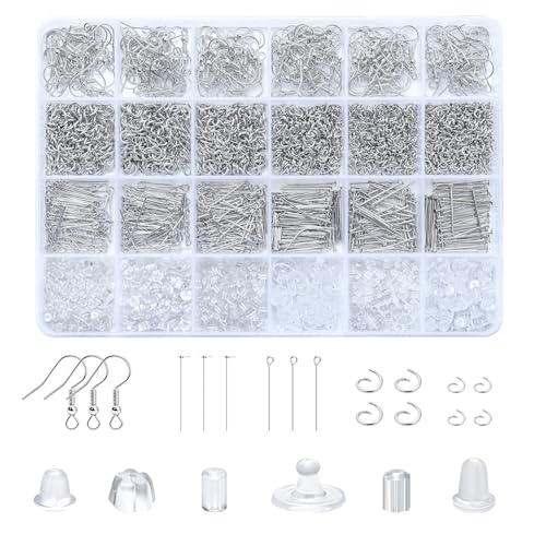 SONGIN Earring Making Kit, 1100 Pcs Jewellery Findings Earring Making Supplies Kit with Ear Hooks Posts Pins Open Jump Rings and 6 Styles Ear Backs (Silver) - color: Silver