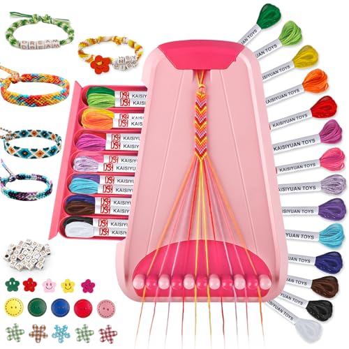 Friendship Bracelet Making Kit for Girls Ages 8-12, Kids Jewelry Making Kit with 28 Pre-Cut Threads and Letter Beads, Arts and Crafts for Kids, Birthday Easter Gifts for 6 7 8 9 10 11 12 Year Old - color: Pink/Red