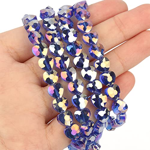 70pcs 8mm AB Dark Purple Faceted Heart Beads for Jewelry Making Crystal Glass Beads for Bracelets Necklace Crafts, Friendship Bracelet Kit, Love Gifts - color: AB Dark Purple