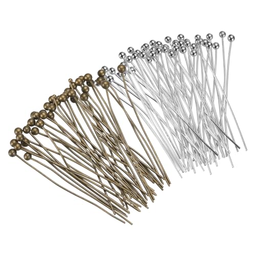 MECCANIXITY 200Pcs Plated Ball Head Pins Jewelry Making 24 Gauge 25mm Wire Head Pins Brass Ball Head Pins End Head Pins for DIY Craft Necklaces Bracelets Earrings, Bronze and Silver - color: Bronze and Silver, size: 25mm