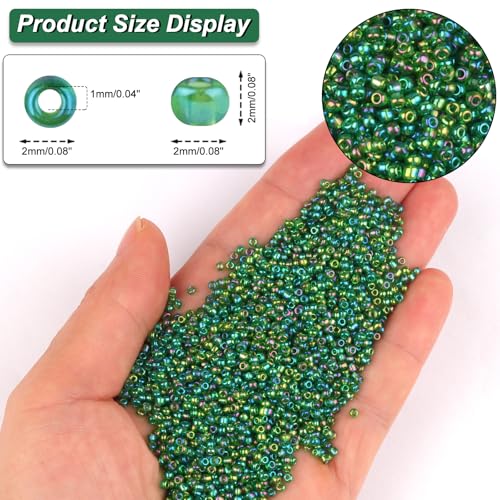Size 2 mm 11/0 Glass Seed Beads, 10100 Pcs Small Mini Spacer Loose Pony Beads for Jewelry Making and DIY Crafts (Green) - color: Green, size: Small