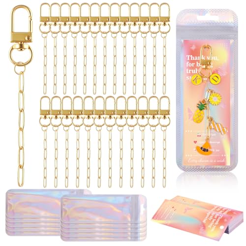 Wurosi 25 Set Paperclip Keychain Making Kit, Bag Charm Kit, 25 Keychain Clips, 25 Extender Chain, 25 Resealable Pouch Bag, 25 Thank You Cards, 5M Hemp Rope, Jewelry Making Kit for DIY Keyrings Charms - color: 25 Set Keychain Making Kit
