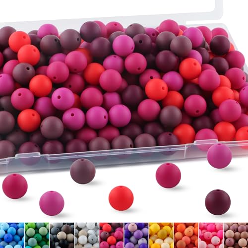150pcs 15mm Silicone Beads for Keychain Making Mix Color Round Beads for Pens and Bracelet Crafts(Red) - color: Red, size: 15mm