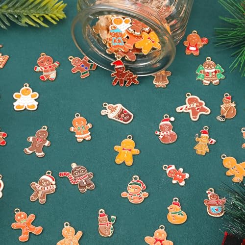MARFOREVER 120 PCS Christmas Gingerbread Man Snowman Charms, Christmas Charms for Jewelry Making Assorted Enamel Winter Gingerbread Xmas Charm Pendants for Bracelet Necklace Earrings Making Supplies - style: Gingerbread Man