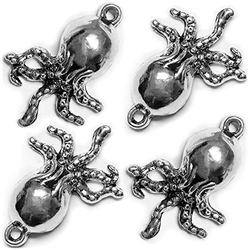 Heather's cf Silver Sea Charms – Antique Pendants, Non-Tarnish, Lead-Free & Nickel-Free, Bulk Ocean Animal Charms for DIY Jewelry, Bracelets, Necklaces, Earrings, Beach Craft Supplies (Sea Animals) - color: Octopus - 48 Pc