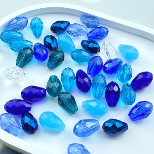 200pcs 4x6mm Teardrop Crystal Glass Beads Vertical Hole Faceted Loose Spacer Beads for DIY Craft Jewelry Making Necklace Bracelet Earring Wind Chimes(Blue Series) - color: Blue Series, size: 4x6mm