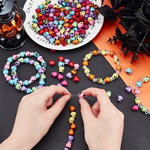 NBEADS 200pcs Halloween Skull Beads - Acrylic Skull Spacers in Mixed Colors - color: Mixed Color-Skull