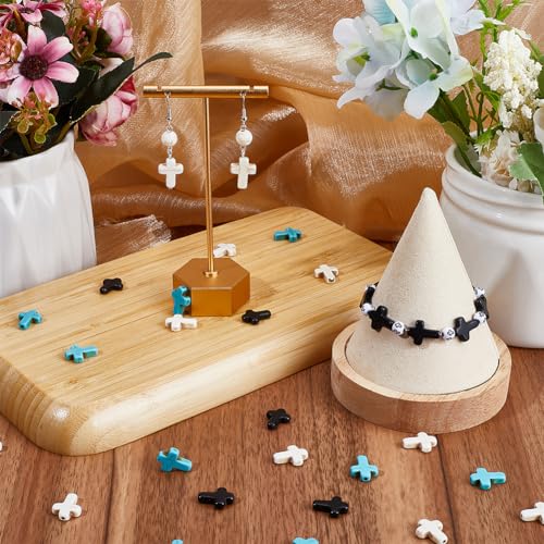 SUNNYCLUE 1 Box 90Pcs Cross Beads Bulk Black White Blue Synthetic Turquoise Pocket Crosses 16x12mm Mini Small Stone Cross Beads Easter Holiday Cross Loose Spacer Beads for Jewelry Making Beading Kits - color: 90pcs 12x16mm Black White Blue Cross Beads