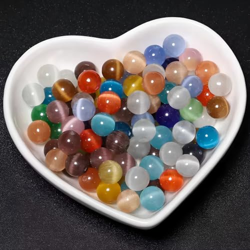 HAAMIIQII 6mm Grass Green Cat Eye Glass Round Crystal Stone Loose Gemstone Beads for Jewelry Making Bracelets Necklaces Earrings Crafts (60-65pcs) - color: Grass Green, size: 6mm (60pcs)