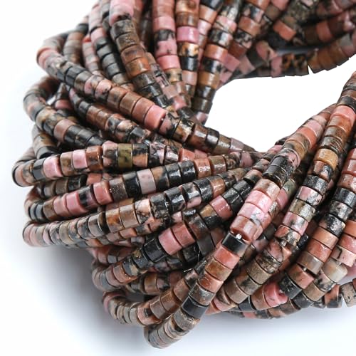 150pcs 2x4mm Natural Black Lace Rhodonite Tube Shape Beads Loose Flat Round Cylinder Flat Spacer Stone Beads for Bracelet Earrings Jewelry Making - color: Black Lace Rhodonite, size: 2x4mm Tube shape
