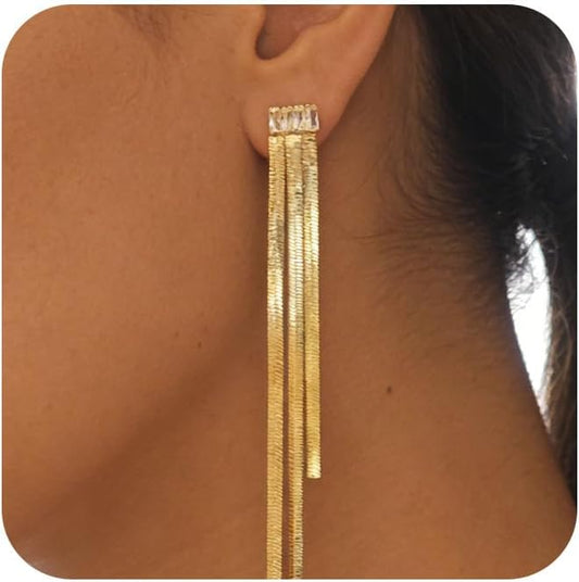 Gold Earrings for Women Trendy, Simple Dainty 14K Gold Plated Paperclip Square Chain Link Dangle Hoops Earrings Pin Stud Huggie Earrings Lightweight Hypoallergenic Minimalist Aesthetic Gold Jewelry for Christmas Gifts