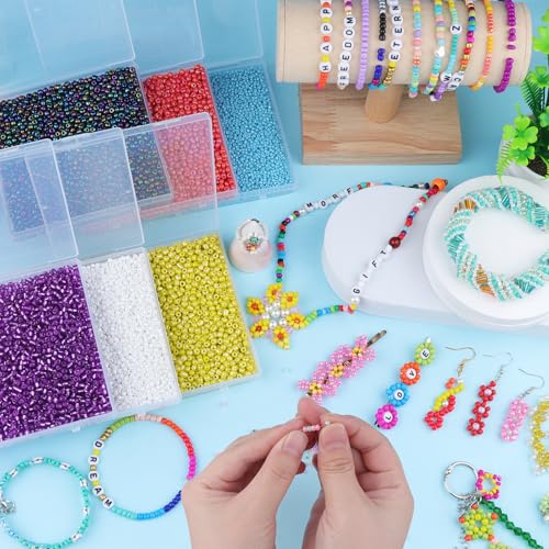 Size 2 mm 11/0 Glass Seed Beads, 10100 Pcs Small Mini Spacer Loose Pony Beads for Jewelry Making and DIY Crafts (Green) - color: Green, size: Small