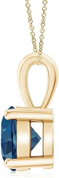 Angara Natural Blue Topaz Solitaire Pendant for Women | Classic Prong-Set Round Blue Topaz Pendant in 14K Solid Gold/Silver/Platinum With 18" Chain | December Birthday, Gemstone Jewelry Gift
