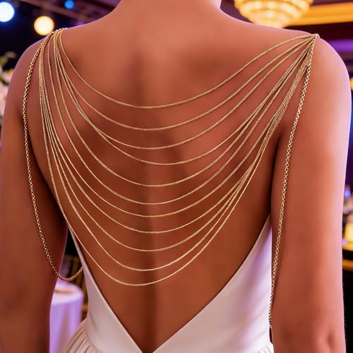 Body Chain,Body Jewelry for Women,Sexy Layered Chest Chain,Layered Adjustable Waist Jewelry for Beach Accessories,Gold Plated Waist Chains - color: Gold-I