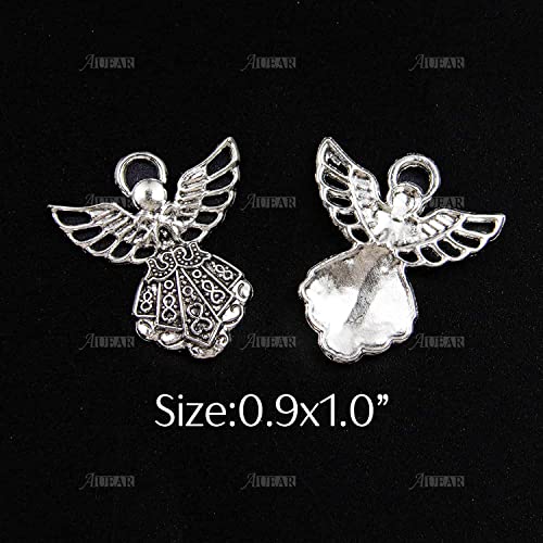 AUEAR, Antique Silver Angel Charms Pendants for DIY Jewelry Making Necklace Bracelet - color: Silver, size: 100 Pack