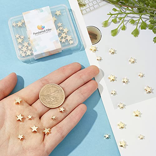 PH PandaHall 64pcs 14K Gold Star Beads, 4 Sizes Brass Star Spacer Beads Long Lasting Loose Beads for Necklace, Bracelet, Earring Jewelry DIY Craft Valentine, Mothers Day, Thanksgiving