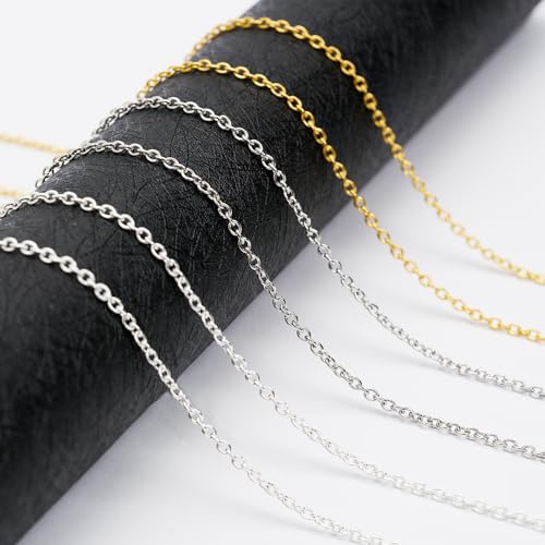 60 Feet Metal Iron Jewelry Chains 2 mm Bulk Gold and Silver Necklace Link Chains for Jewelry Making (Steel Color) - color: Steel color