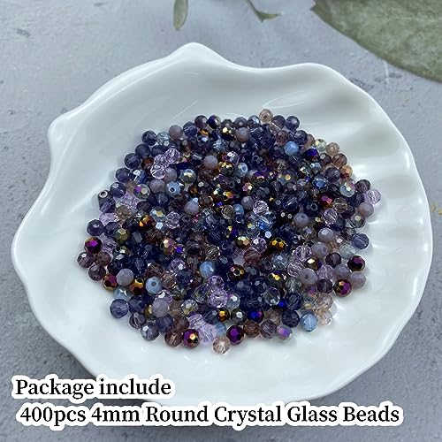 400pcs 4mm Round Crystal Glass Beads Round Faceted Spacer Beads for Jewelry Making Bracelet Earring Necklace Wind Chimes Suncatchers DIY Craft Making Supplies(Purple Series) - color: Purple Series, size: 4mm