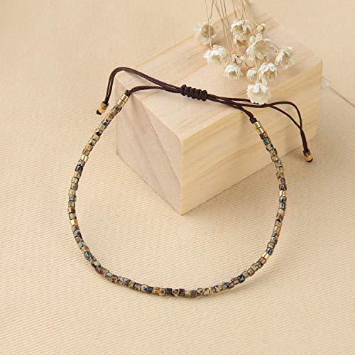 KELITCH Adjustable turquoise bead bracelet single color knitting friendship bracelet fashion jewelry daily wear gift (28 color selection) - color: Coffee 04F