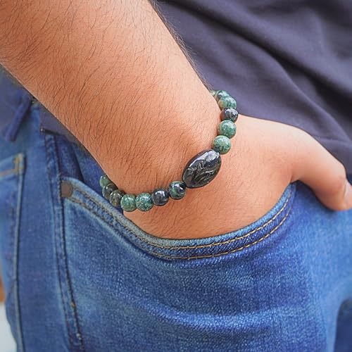 Black Obisidian Bracelets for Men 8" Inch Full Stretch Healing Crystal Bracelet, Beaded Charm Bracelet for Men Gifts Fathers Day Anniversary Birthday Gifts for Him - color: Jasper & Black Onyx Charm Bracelets