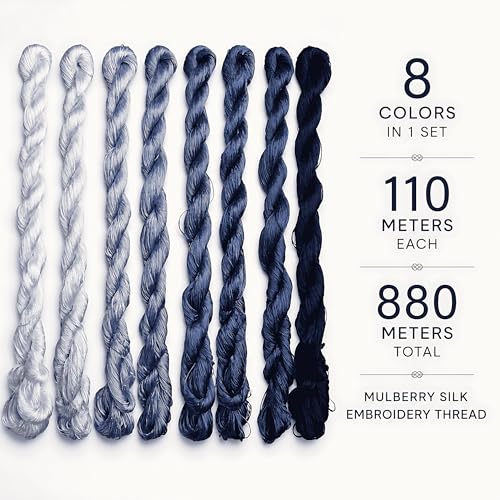 Natural 100% Silk Thread, Handmade Embroidery Thread Silk Floss 8 Colors 110m Each (69) - color: 69
