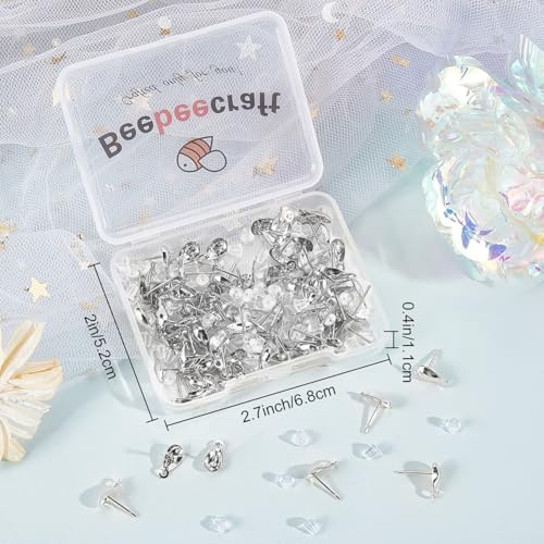 Beebeecraft 100Pcs Stud Earring with Loop 304 Stainless Steel Teardrop Post Earring Findings with Ear Nuts for Dangle Jewelry Making DIY Crafts Supplies Accessories - color: Stainless Steel Color